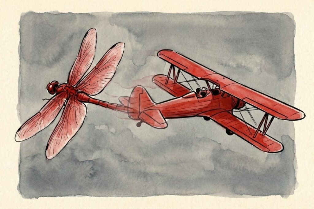 赤とんぼと特攻隊の都市伝説：練習機（九三式中間練習機）とトンボのイラスト