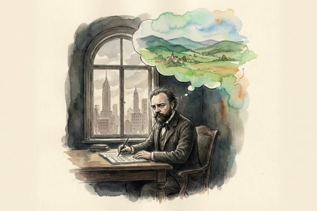 交響曲第9番新世界よりを作曲するドヴォルザークと故郷への望郷の念