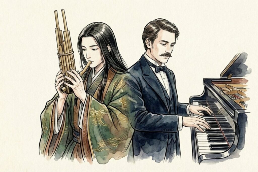 君が代の作曲背景：日本の雅楽奏者とドイツ人音楽教師による和洋折衷のメロディ制作