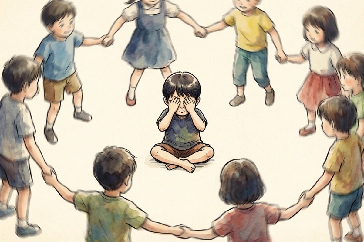 かごめかごめの遊びをする子供たちの様子