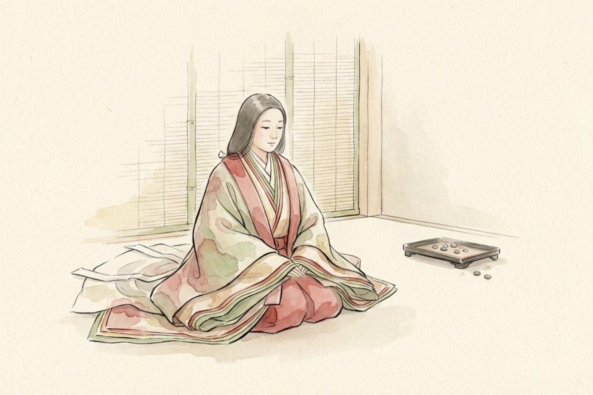 君が代の歴史と起源 平安時代の十二単を着た女性のイラスト